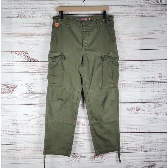 Empyre Paratrooper Cargo Pants Mens 28 Green Relax Military Button Fly *Flaw* - Picture 1 of 12